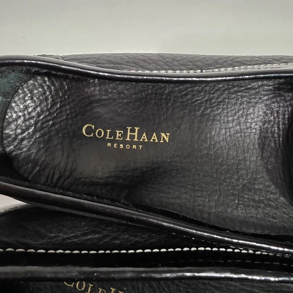 Cole Haan Black Patent & Leather Loafers with White Stitching - Picture 4 of 11
